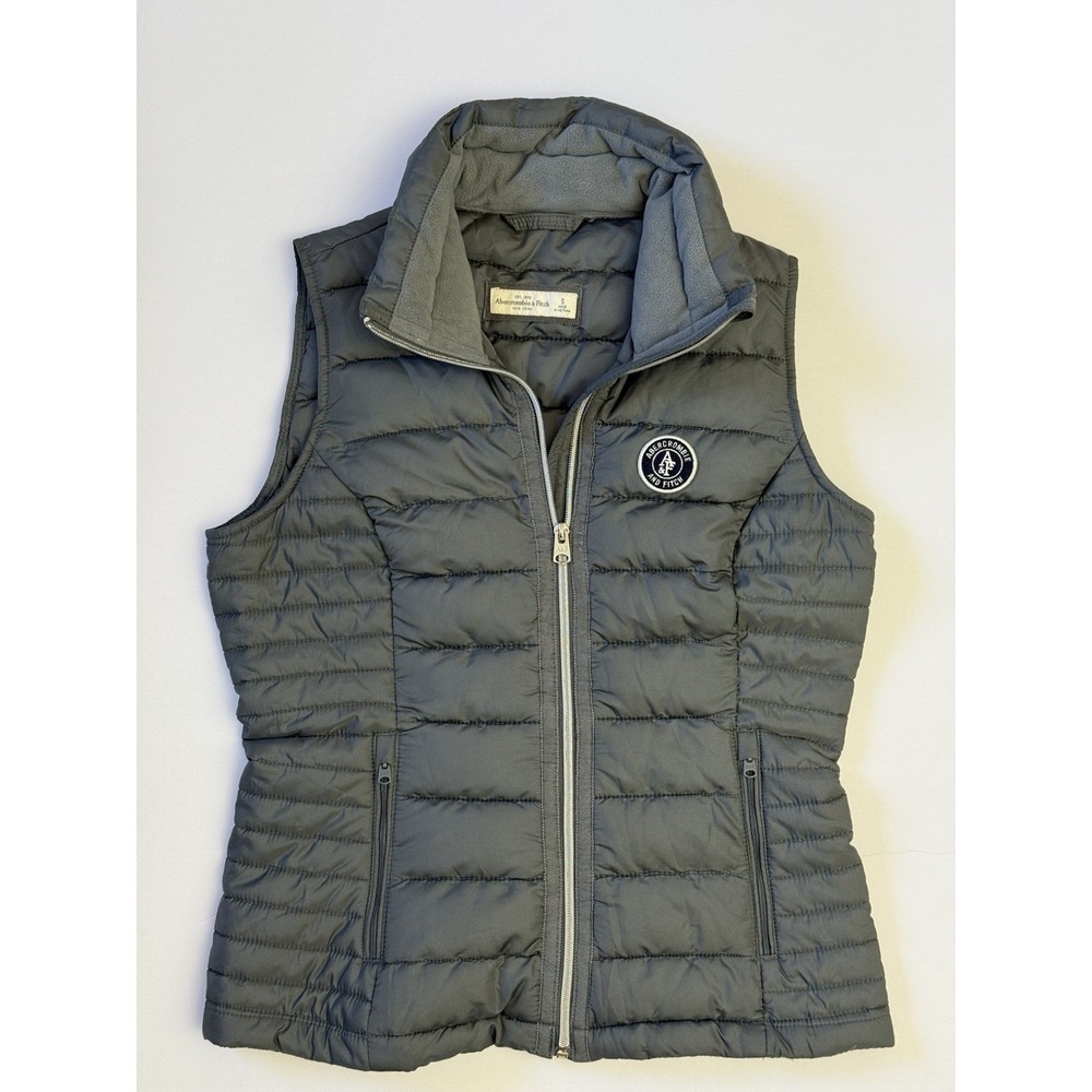 Abercrombie &‎ Fitch Womens Puffer Vest Gray Quilted Fleece Lined Small AF Logo
